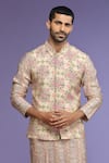 Shop_Kora By Nilesh Mitesh_Purple Silk Printed Flower Geometric Bundi And Kurta Set _Online_at_Aza_Fashions