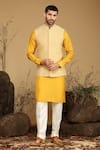 Buy_Kora By Nilesh Mitesh_Yellow Silk Embroidery Thread Bundi And Kurta Set _at_Aza_Fashions