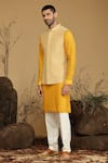 Kora By Nilesh Mitesh_Yellow Silk Embroidery Thread Bundi And Kurta Set _Online_at_Aza_Fashions