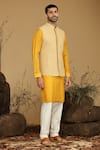 Buy_Kora By Nilesh Mitesh_Yellow Silk Embroidery Thread Bundi And Kurta Set _Online_at_Aza_Fashions