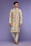 Buy_Kora By Nilesh Mitesh_Multi Color Silk Printed Botanical Kurta Set _at_Aza_Fashions