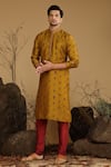 Buy_Kora By Nilesh Mitesh_Yellow Silk Embroidered Floral Work Kurta And Churidar Set _at_Aza_Fashions