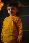 Love The World Today_Yellow Heart Woven Short Kurta For Boys _at_Aza_Fashions