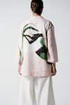 Shop_OFRIDA_Pink Cotton, Linen Embroidery Shawl Neck Blooming Printed Jacket And Pant Set _at_Aza_Fashions