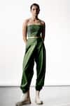 Buy_OFRIDA_Green Cotton Linen Embroidered Patch Work Leaflet Crop Top And Pant Set _at_Aza_Fashions