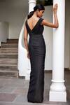 Shop_Parshya_Black Viscose Shimmer Satin Asymmetric Off Shoulder Draped Gown _at_Aza_Fashions