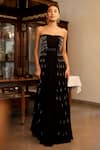 Buy_Parshya_Black Viscose Crepe Georgette Embroidered Tassel Tube Pleated Gown _at_Aza_Fashions