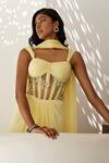 Buy_Parshya_Yellow Viscose Crepe Georgette Embroidered Floral Corset Blouse Draped Skirt Set _Online_at_Aza_Fashions