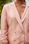 Shop Parshya Pink Viscose, Jacquard Pearls, Embroidery Embellished Blazer And Silk Pant Set at Aza Fashions Shop_Parshya_Pink Viscose, Jacquard Pearls, Embroidery Embellished Blazer And Silk Pant Set _at_Aza_Fashions