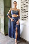 Buy_Parshya_Grey Viscose Georgette Satin Embroidered Bead Pleated Blouse And Draped Skirt Set _Online_at_Aza_Fashions