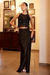 Buy_Parshya_Black Skirt And Bralette Viscose Shimmer Satin Embroidered Sheer Top Set _at_Aza_Fashions