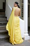 Parshya_Yellow Viscose Shimmer Satin Pearl Embellished Pre-draped Saree With Blouse _Online_at_Aza_Fashions