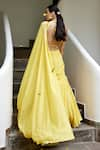 Shop_Parshya_Yellow Viscose Shimmer Satin Pearl Embellished Pre-draped Saree With Blouse _at_Aza_Fashions