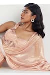 Shop_Parshya_Pink Viscose Flat Chiffon Metallic Pre-draped Saree With Embellished Blouse _at_Aza_Fashions