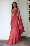 Buy_Parshya_Red Viscose Crepe Georgette Embroidery Beads Border Lehenga Saree With Blouse _at_Aza_Fashions