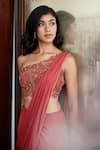 Parshya_Red Viscose Crepe Georgette Embroidery Beads Border Lehenga Saree With Blouse _Online_at_Aza_Fashions