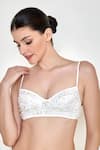 DILNAZ_White Polyester Satin Embroidered Thread Sweetheart Sequin Embellished Bustier _Online_at_Aza_Fashions