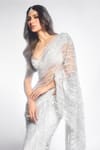 Buy_DILNAZ_Grey Net Hand Embroidery Sequin Saree  _at_Aza_Fashions