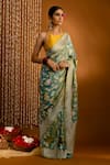 Buy_Priyal Bhardwaj_Green Banarasi Silk Handwoven Rose And Geometric Pattern Saree_Online_at_Aza_Fashions