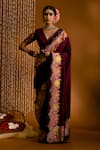 Buy_Priyal Bhardwaj_Purple Banarasi Silk Handwoven Floral Pattern Bordered Saree _at_Aza_Fashions