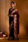 Shop_Priyal Bhardwaj_Purple Banarasi Silk Handwoven Floral Pattern Bordered Saree _Online_at_Aza_Fashions