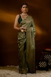 Buy_Priyal Bhardwaj_Green Banarasi Silk Handwoven Floral And Geometric Pattern Saree _at_Aza_Fashions