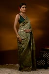 Shop_Priyal Bhardwaj_Green Banarasi Silk Handwoven Floral And Geometric Pattern Saree _at_Aza_Fashions