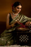 Priyal Bhardwaj_Green Banarasi Silk Handwoven Floral And Geometric Pattern Saree _Online_at_Aza_Fashions