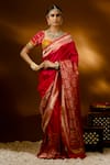 Buy_Priyal Bhardwaj_Pink Banarasi Silk Handwoven Vintage And Floral Vine Pattern Bordered Saree _at_Aza_Fashions