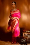 Shop_Priyal Bhardwaj_Pink Banarasi Silk Handwoven Vintage And Floral Vine Pattern Bordered Saree _at_Aza_Fashions