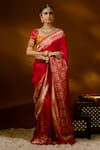 Priyal Bhardwaj_Pink Banarasi Silk Handwoven Vintage And Floral Vine Pattern Bordered Saree _Online_at_Aza_Fashions