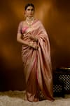 Priyal Bhardwaj_Pink Banarasi Silk Handwoven Chevron And Vintage Pattern Saree _Online_at_Aza_Fashions