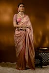 Shop_Priyal Bhardwaj_Pink Banarasi Silk Handwoven Chevron And Vintage Pattern Saree _Online_at_Aza_Fashions