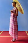 Uri by Mrunalini Rao_Pink Organic Fabric Checkered Confetti Pattern Tiered Maxi Dress  _Online_at_Aza_Fashions