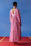 Shop_Uri by Mrunalini Rao_Pink Organic Fabric Gingham Checkered V Cassia Tiered Maxi Dress  _at_Aza_Fashions