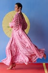 Buy_Uri by Mrunalini Rao_Pink Organic Fabric Gingham Checkered V Cassia Tiered Maxi Dress  _Online_at_Aza_Fashions