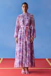 Buy_Uri by Mrunalini Rao_Purple Organic Fabric Blossom Round Eden Print Maxi Dress With Belt _at_Aza_Fashions