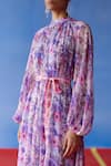 Uri by Mrunalini Rao_Purple Organic Fabric Blossom Round Eden Print Maxi Dress With Belt _Online_at_Aza_Fashions