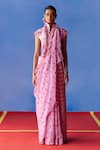 Buy_Uri by Mrunalini Rao_Pink Sencha Checkered Double Saree With Unstitched Blouse Piece  _at_Aza_Fashions