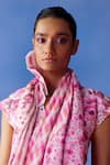 Buy_Uri by Mrunalini Rao_Pink Organic Fabric Print Flora Petals High Collar Sencha Blouse _at_Aza_Fashions