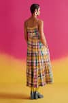 Shop_Uri by Mrunalini Rao_Green Organic Fabric Dupplin Checkered Azalea Tiered Maxi Dress  _at_Aza_Fashions