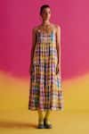 Buy_Uri by Mrunalini Rao_Green Organic Fabric Dupplin Checkered Azalea Tiered Maxi Dress  _Online_at_Aza_Fashions