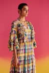 Buy_Uri by Mrunalini Rao_Blue Organic Fabric V Neck Thyme Ruffle Tiered Midi Dress _Online_at_Aza_Fashions