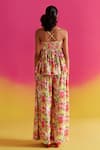 Shop_Uri by Mrunalini Rao_Multi Color Organic Fabric V Neck Daphne Floral Pattern Peplum Top And Pant Set _at_Aza_Fashions