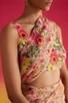 Uri by Mrunalini Rao_Multi Color Organic Fabric Printed Gardenia Sleeveless Saree Blouse _Online_at_Aza_Fashions