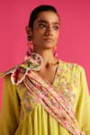 Buy_Uri by Mrunalini Rao_Yellow Organic Fabric Embroidered Floral V Neck Yoke Kurta Pant Set  _Online_at_Aza_Fashions