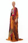 Buy_Aseem Kapoor_Multi Color Sheer Silk Printed Stripe Jacket Open Veni Skirt Set _Online_at_Aza_Fashions