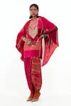 Buy_Aseem Kapoor_Pink Mushroom Twill Embroidery Mitra Short Kurta And Draped Trouser Set  _at_Aza_Fashions