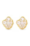 Shop_MNSH_Gold Plated 3d Pearls And Stone Embellished Stud Earrings _at_Aza_Fashions