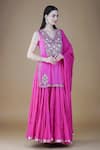 Buy_Nazar by Indu_Pink Cotton Embroidered Bead V Neck Kurta Lehenga Set _at_Aza_Fashions